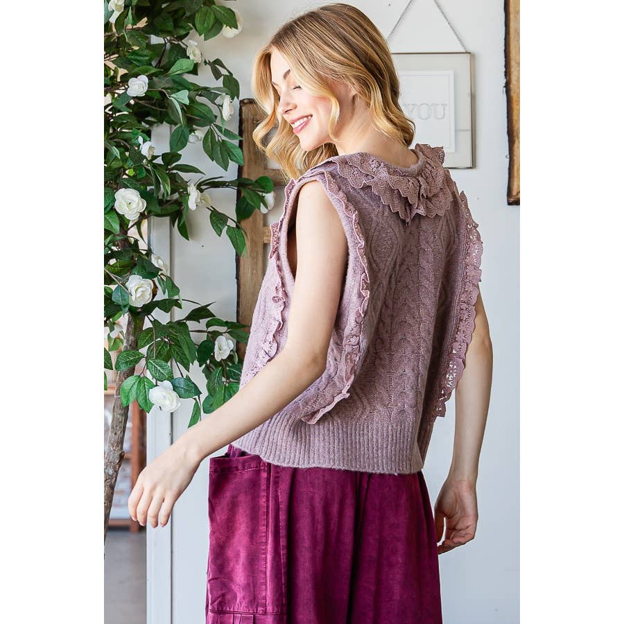 Lovely Lilac Ruffled Lace Sweater Vest