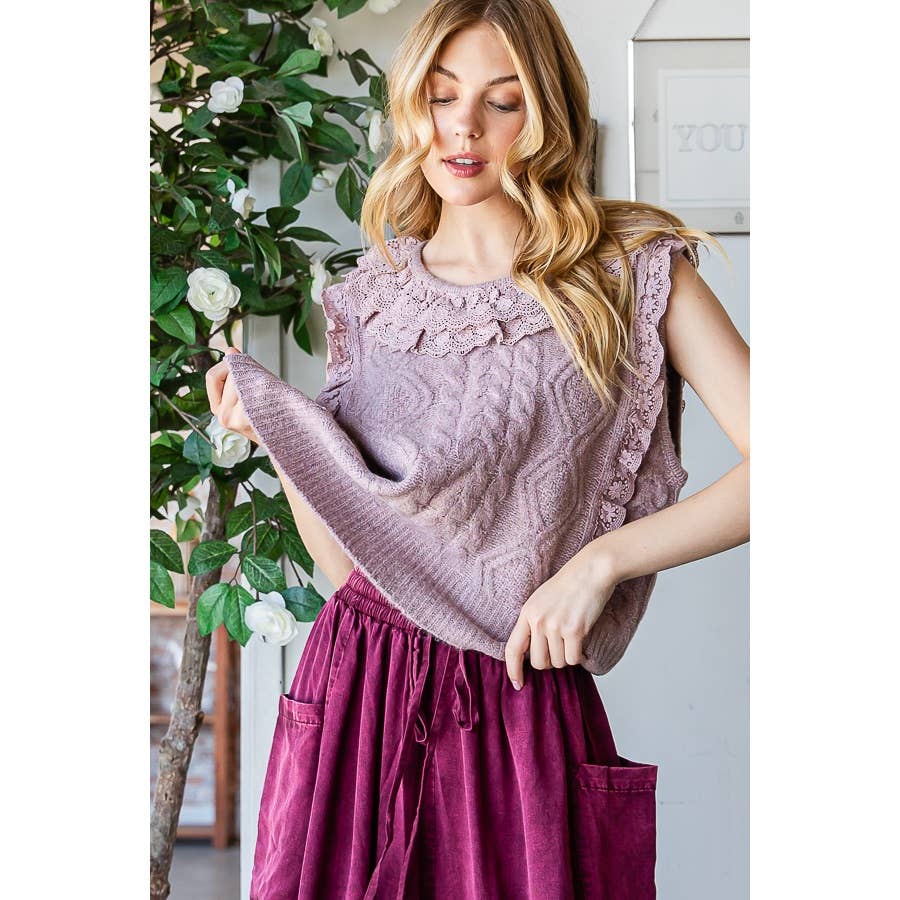 Lovely Lilac Ruffled Lace Sweater Vest