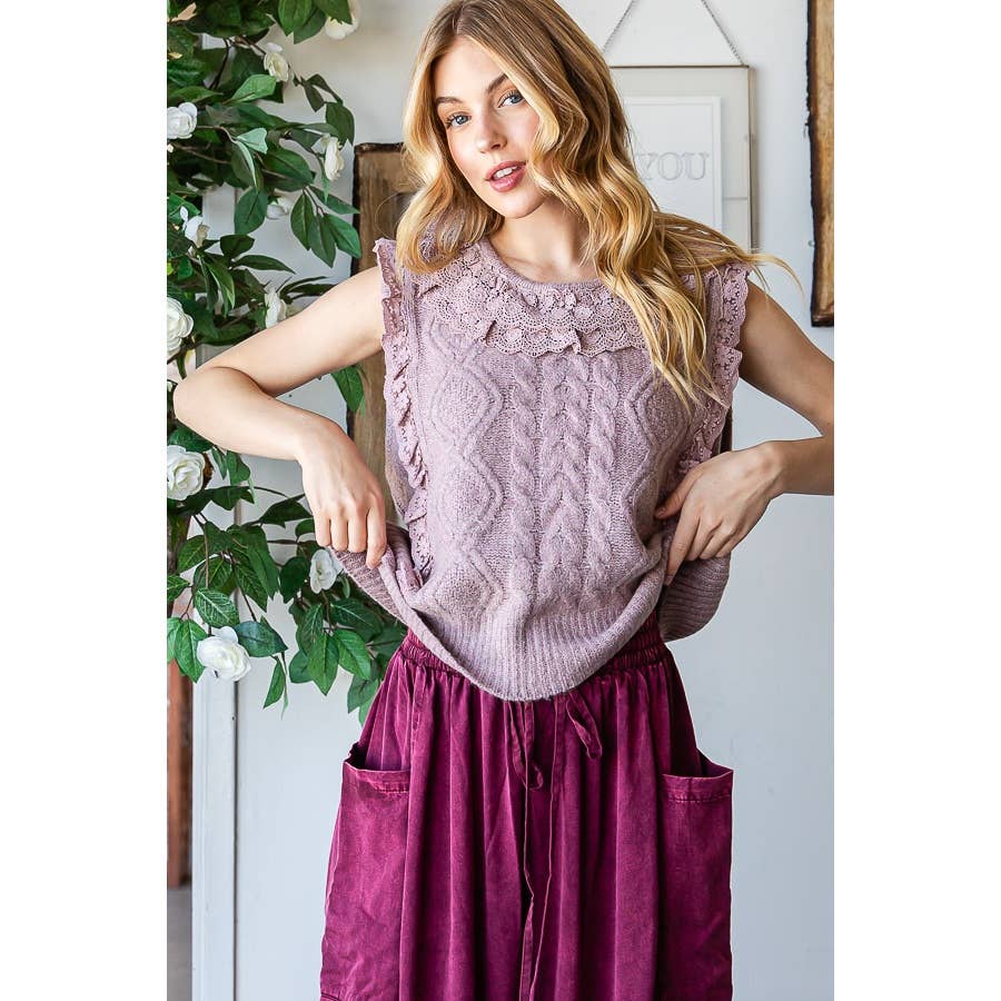 Lovely Lilac Ruffled Lace Sweater Vest