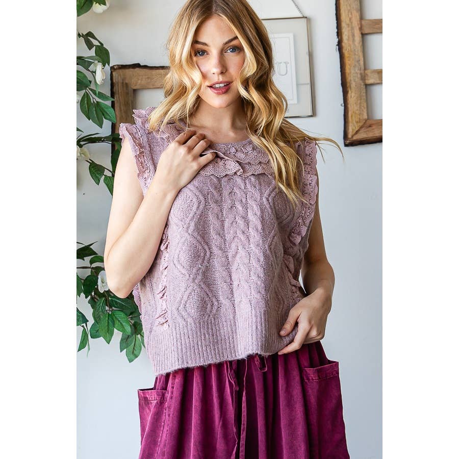 Lovely Lilac Ruffled Lace Sweater Vest